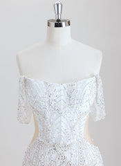 Bodycon Off the Shoulder Short Sequin Homecoming Dress With Beading Sequins