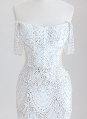 Bodycon Off the Shoulder Short Sequin Homecoming Dress With Beading Sequins