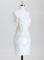 Bodycon Off the Shoulder Short Sequin Homecoming Dress With Beading Sequins