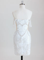 Bodycon Off the Shoulder Short Sequin Homecoming Dress With Beading Sequins