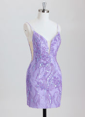 Sheath/Column V-Neck Short Sequin Homecoming Dress With Beading Sequins