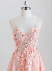 A-line Spaghetti Straps Short Tulle Homecoming Dress With 3D Floral