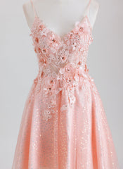 A-line Spaghetti Straps Short Tulle Homecoming Dress With 3D Floral