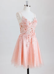 A-line Spaghetti Straps Short Tulle Homecoming Dress With 3D Floral