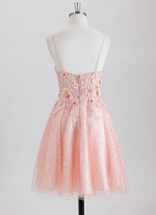 A-line Spaghetti Straps Short Tulle Homecoming Dress With 3D Floral