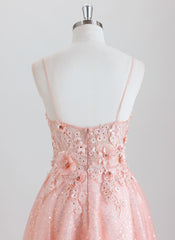A-line Spaghetti Straps Short Tulle Homecoming Dress With 3D Floral