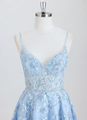 A-line V-Neck Short Lace Homecoming Dress With Sequins