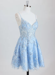 A-line V-Neck Short Lace Homecoming Dress With Sequins