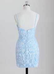 Sheath Spaghetti Straps Short Sequined Homecoming Dress With Sequins