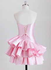 Ball-Gown/Princess Sleeveless Short Satin Homecoming Dress With Ruffle