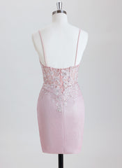 Sheath Spaghetti Straps Short Metallic Homecoming Dress With Sequins