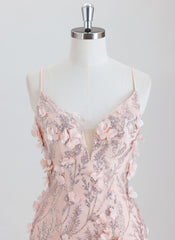 Sheath Spaghetti Straps Short Sequined Homecoming Dress With 3D Floral