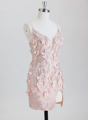 Sheath Spaghetti Straps Short Sequined Homecoming Dress With 3D Floral