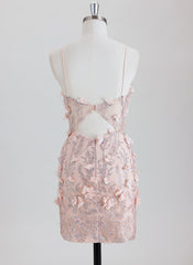 Sheath Spaghetti Straps Short Sequined Homecoming Dress With 3D Floral