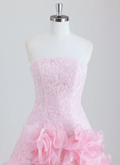 A-line Straight Short Lace Homecoming Dress With Ruffle