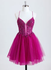 Ball-Gown/Princess V-Neck Short Tulle Homecoming Dress With Beading Sequins