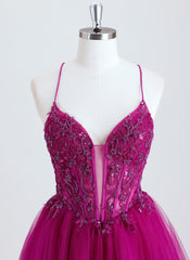 Ball-Gown/Princess V-Neck Short Tulle Homecoming Dress With Beading Sequins