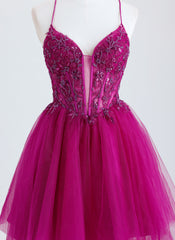 Ball-Gown/Princess V-Neck Short Tulle Homecoming Dress With Beading Sequins