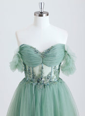 Ball-Gown/Princess Off the Shoulder Short Tulle Homecoming Dress With Beading Appliques Lace Sequins