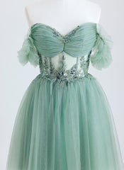 Ball-Gown/Princess Off the Shoulder Short Tulle Homecoming Dress With Beading Appliques Lace Sequins