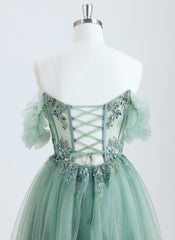 Ball-Gown/Princess Off the Shoulder Short Tulle Homecoming Dress With Beading Appliques Lace Sequins