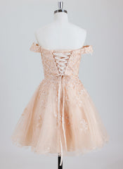 Ball-Gown/Princess Off the Shoulder Short Tulle Homecoming Dress With Rhinestone