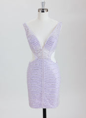 Sheath/Column V-Neck Short Sequin Homecoming Dress With Beading Sequins