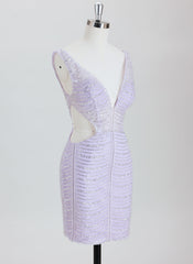 Sheath/Column V-Neck Short Sequin Homecoming Dress With Beading Sequins