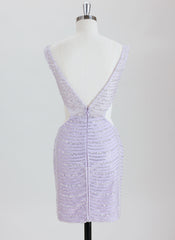 Sheath/Column V-Neck Short Sequin Homecoming Dress With Beading Sequins