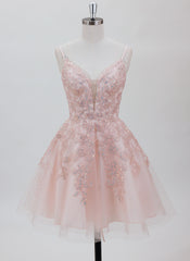 A-line V-Neck Short Tulle Homecoming Dress With Sequins