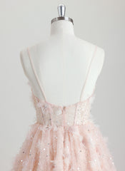 Ball-Gown/Princess V-Neck Short Tulle Homecoming Dress With Beading 3D Floral Sequins