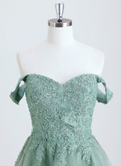 Ball-Gown/Princess Off the Shoulder Short Tulle Homecoming Dress With Sequins Appliques Lace