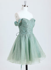 Ball-Gown/Princess Off the Shoulder Short Tulle Homecoming Dress With Sequins Appliques Lace