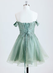 Ball-Gown/Princess Off the Shoulder Short Tulle Homecoming Dress With Sequins Appliques Lace