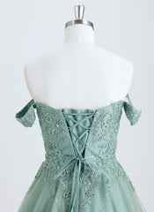 Ball-Gown/Princess Off the Shoulder Short Tulle Homecoming Dress With Sequins Appliques Lace