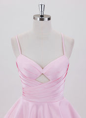 Ball-Gown/Princess Spaghetti Straps Short Satin Homecoming Dress With Pleated