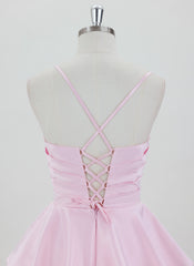 Ball-Gown/Princess Spaghetti Straps Short Satin Homecoming Dress With Pleated