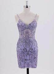 Sheath Spaghetti Straps Short Sequin Homecoming Dress With Sequins