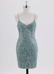 Sheath/Column Spaghetti Straps Short Sequin Homecoming Dress With Sequins