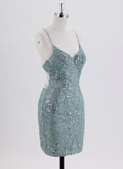 Sheath/Column Spaghetti Straps Short Sequin Homecoming Dress With Sequins