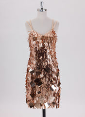 Sheath/Column Spaghetti Straps Short Sequin Homecoming Dress With Sequins
