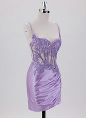 Sheath/Column Sleeveless Short Satin Homecoming Dress With Sequins