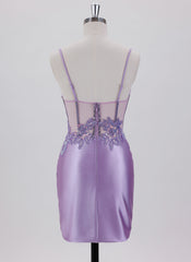 Sheath/Column Sleeveless Short Satin Homecoming Dress With Sequins
