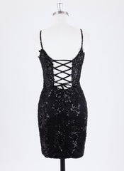 Sheath/Column Spaghetti Straps Short Lace Homecoming Dress With Sequins