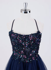 Ball-Gown/Princess Spaghetti Straps Short Tulle Homecoming Dress With Sequins