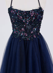 Ball-Gown/Princess Spaghetti Straps Short Tulle Homecoming Dress With Sequins