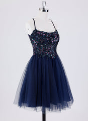 Ball-Gown/Princess Spaghetti Straps Short Tulle Homecoming Dress With Sequins