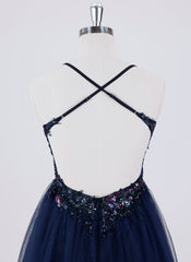Ball-Gown/Princess Spaghetti Straps Short Tulle Homecoming Dress With Sequins