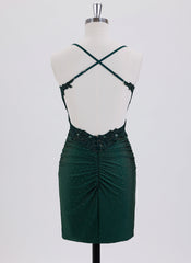 Sheath/Column Spaghetti Straps Short Jersey Homecoming Dress With Appliques Lace