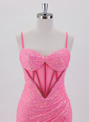 Sheath/Column Spaghetti Straps Short Sequin Homecoming Dress With Rhinestone